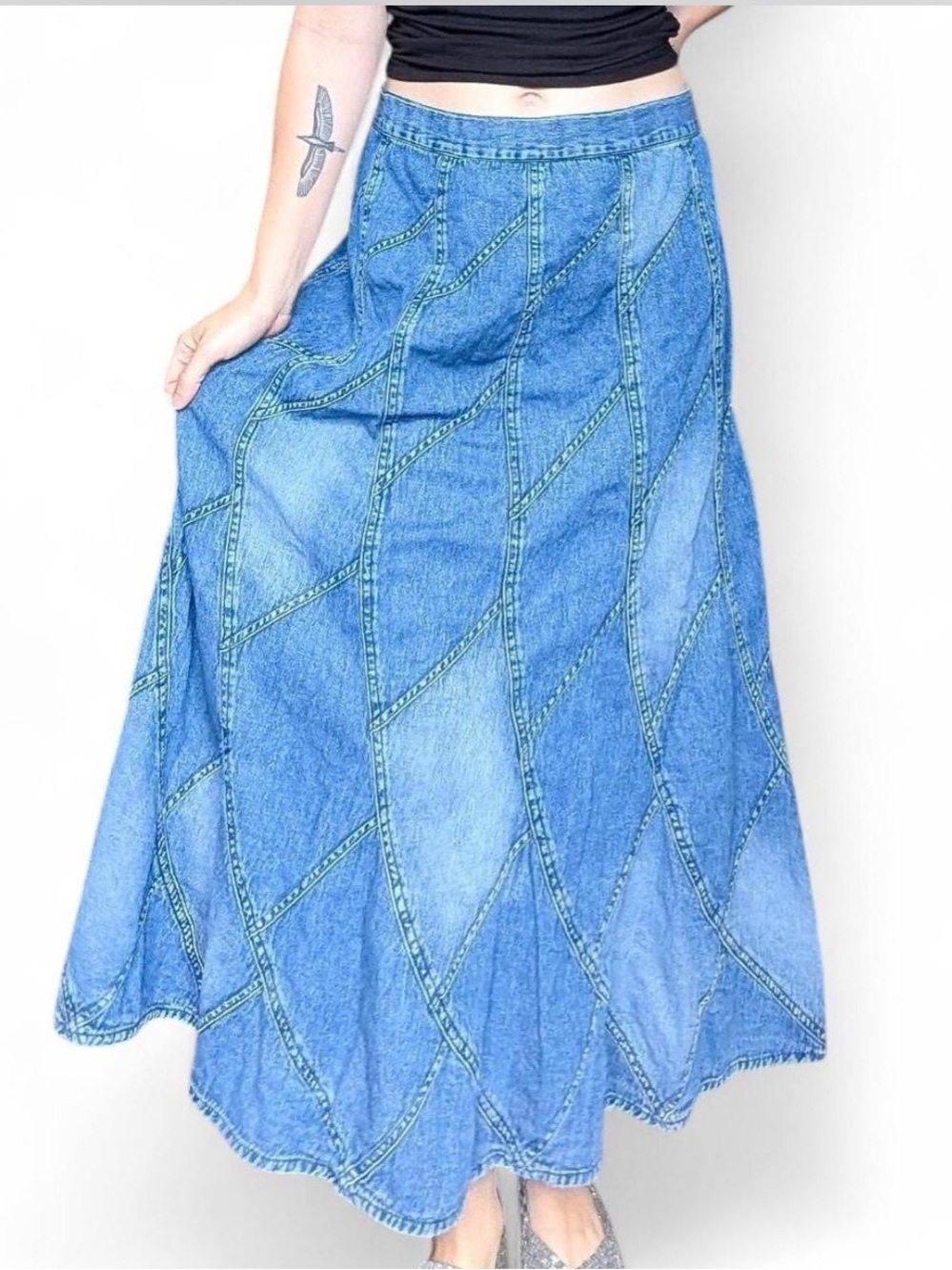 Vintage Studio West Patchwork Denim Maxi Skirt M